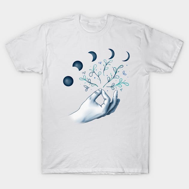 Chin Mudra & Moon Cycle T-Shirt by AudreyJanvier